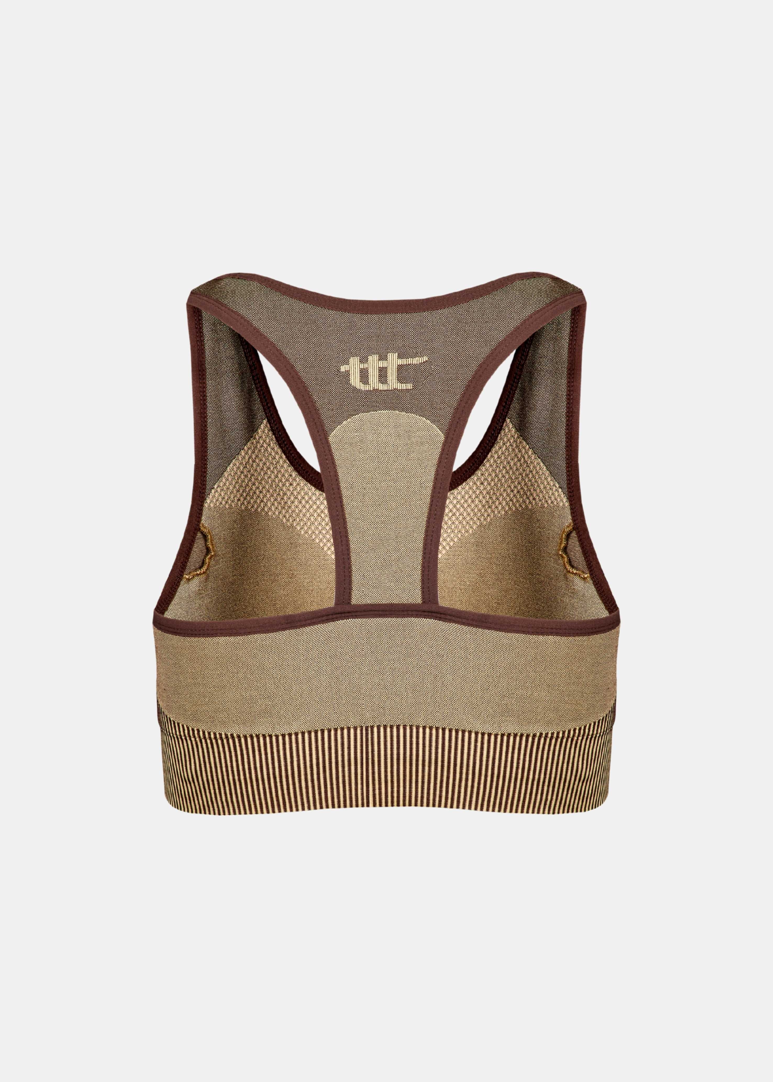 Back view showing racerback construction and stable support