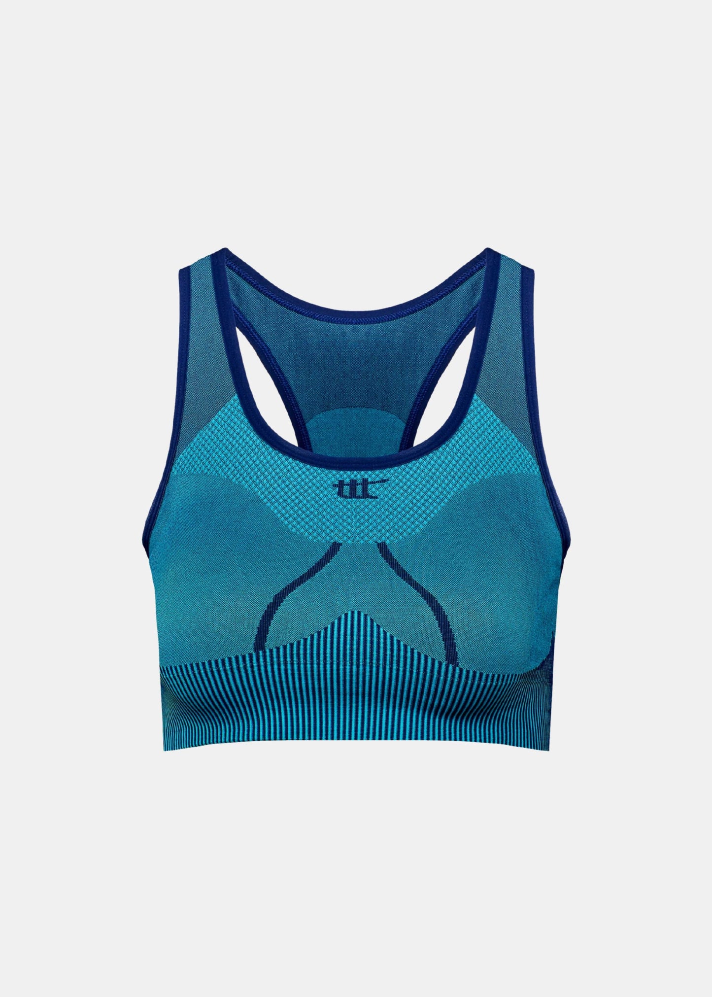 Supportive sports bra in aqua with secure fit and wide straps