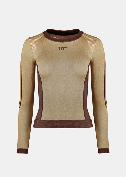 Seamless long sleeve golden brown with clean design and seamless fit